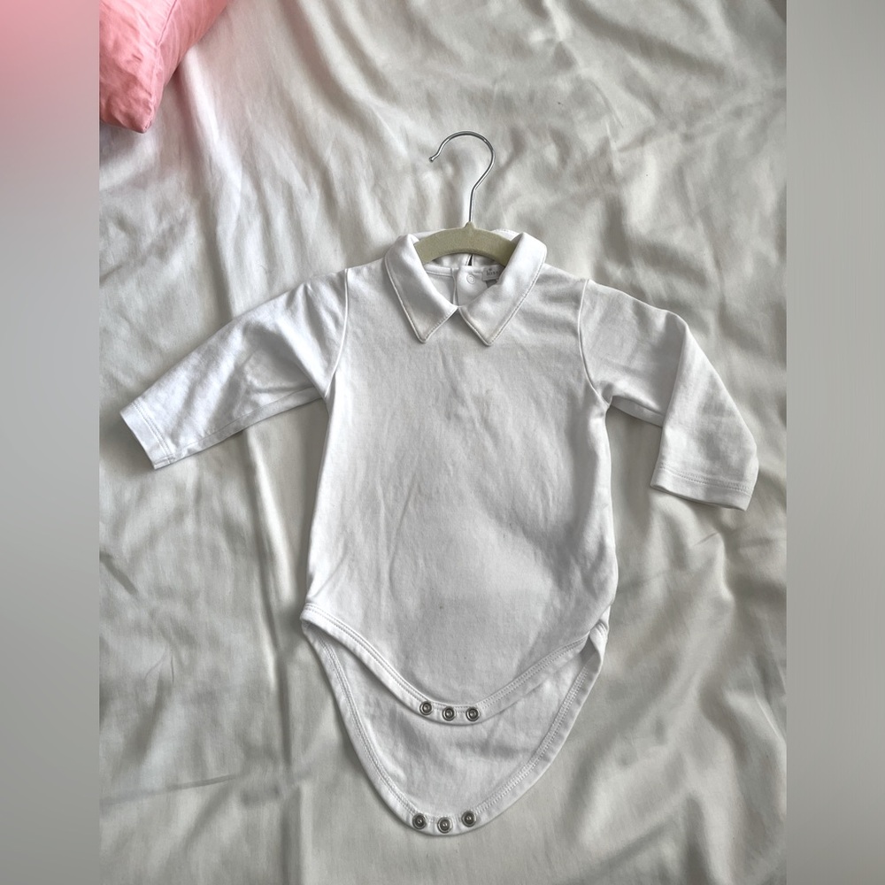 White cotton collared knit boys onesie